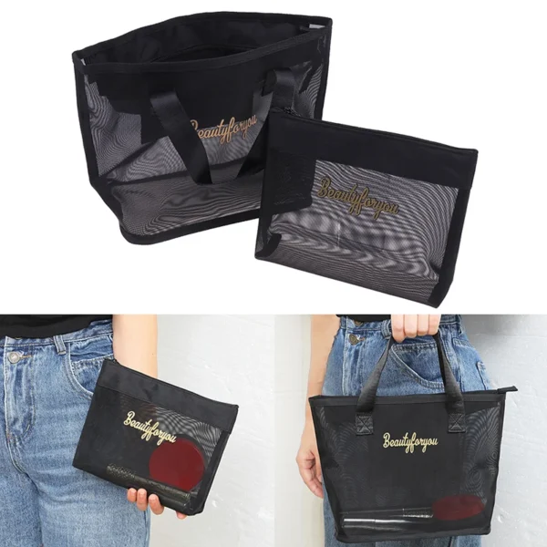 Black Travel Cosmetic Bag Women Zipper Makeup Case Organizer Storage Pouch Toiletry Beauty Bags - Image 3