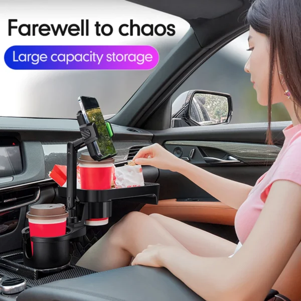 Car Cup Holder Multifunctional Cup Holder Expander with 360° Rotation Tray Mobile Phone Holder Adjustable Base Auto Front Back S - Image 5
