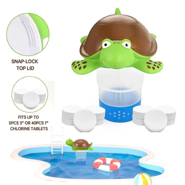 Pool Chlorine Floater Floating Chlorine Dispenser Turtle Shape Chlorine Tablet Floater Pool Chlorinator Floater for Pool Hot Tub - Image 2