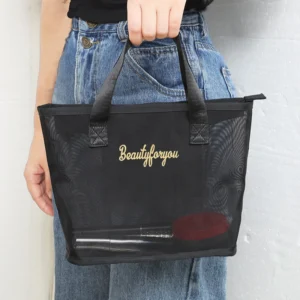 Black Travel Cosmetic Bag Women Zipper Makeup Case Organizer Storage Pouch Toiletry Beauty Bags