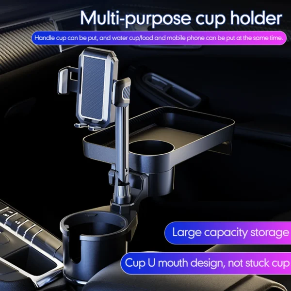 Car Cup Holder Multifunctional Cup Holder Expander with 360° Rotation Tray Mobile Phone Holder Adjustable Base Auto Front Back S - Image 3