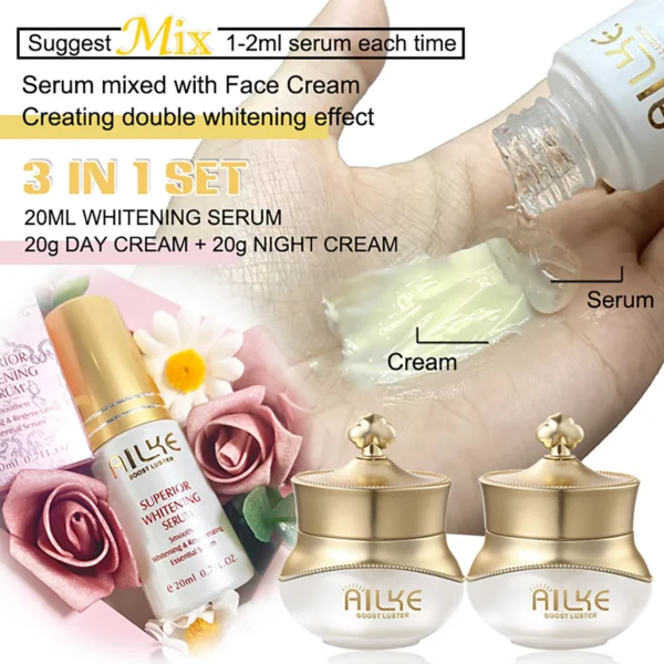 AILKE Whitening Anti-wrinkle Freckle Face Cream With Collagen Hyaluronic Acid Rose Skin Care Women Korean Facial Moisturizer Set - Image 2
